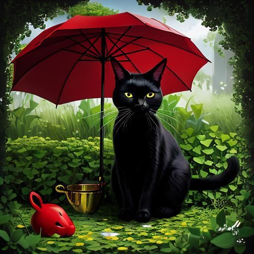 Unlucky Black Cat Under Ladder With Rabbit