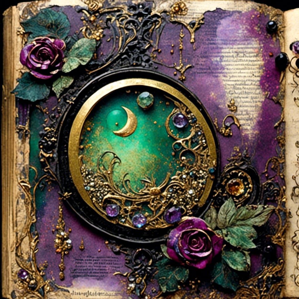 Gothic Journal Page with Roses, Skulls and Jewels