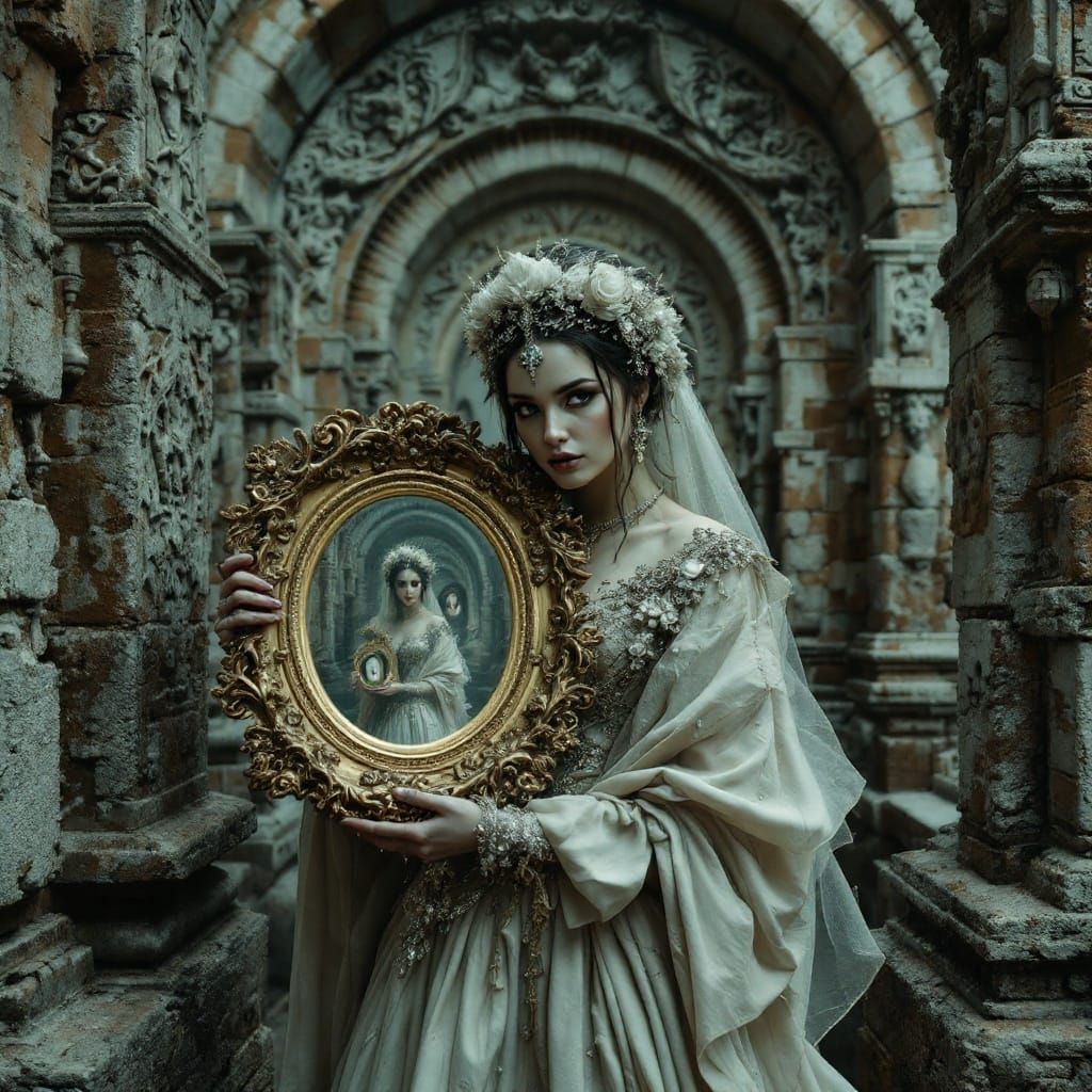 Ethereal Portrait in Infinite Regress, Cyberpunk Baroque Sty...