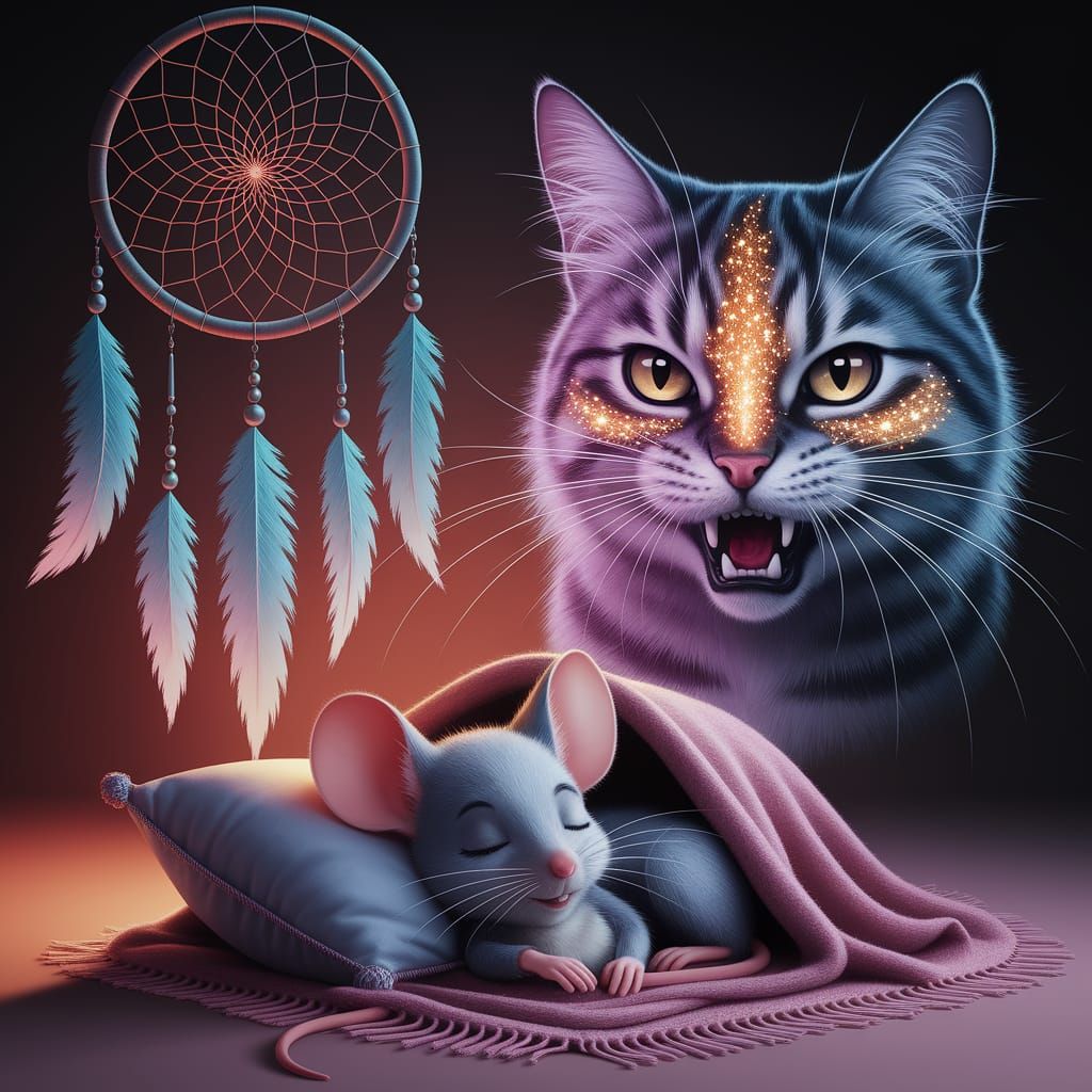 Cartoon Mouse Dreams: Surreal Double Exposure Art