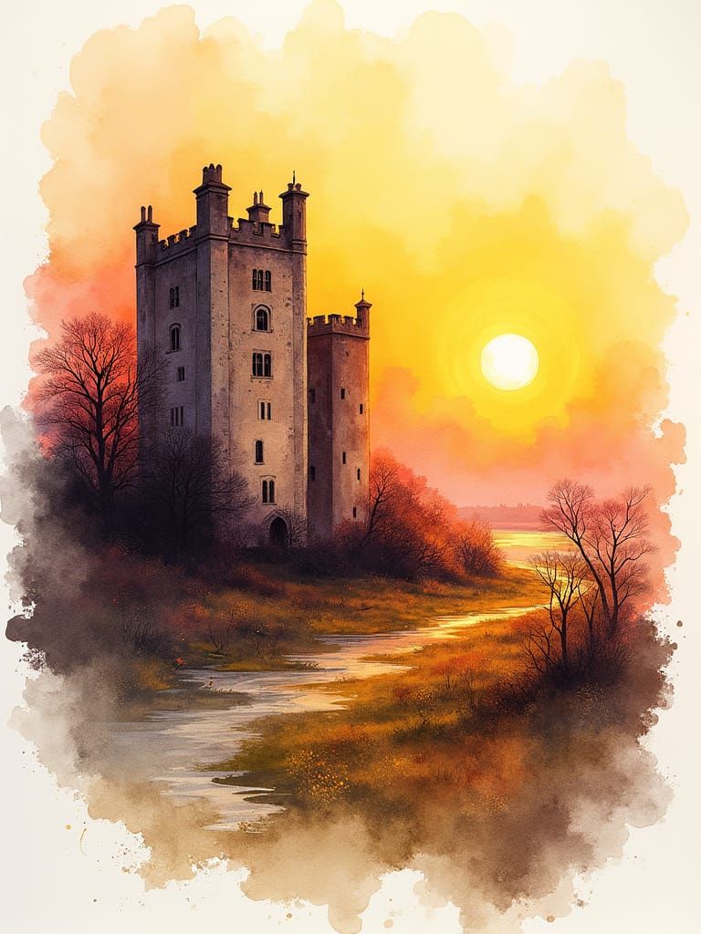 Horsley Towers: Ink and Watercolor Art