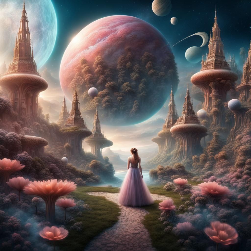 Whimsical Fairy in Silent Planetary Wonderland