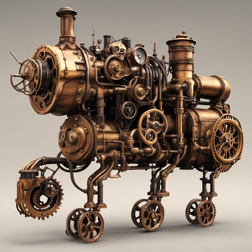 Detailed Steampunk Engine Illustration