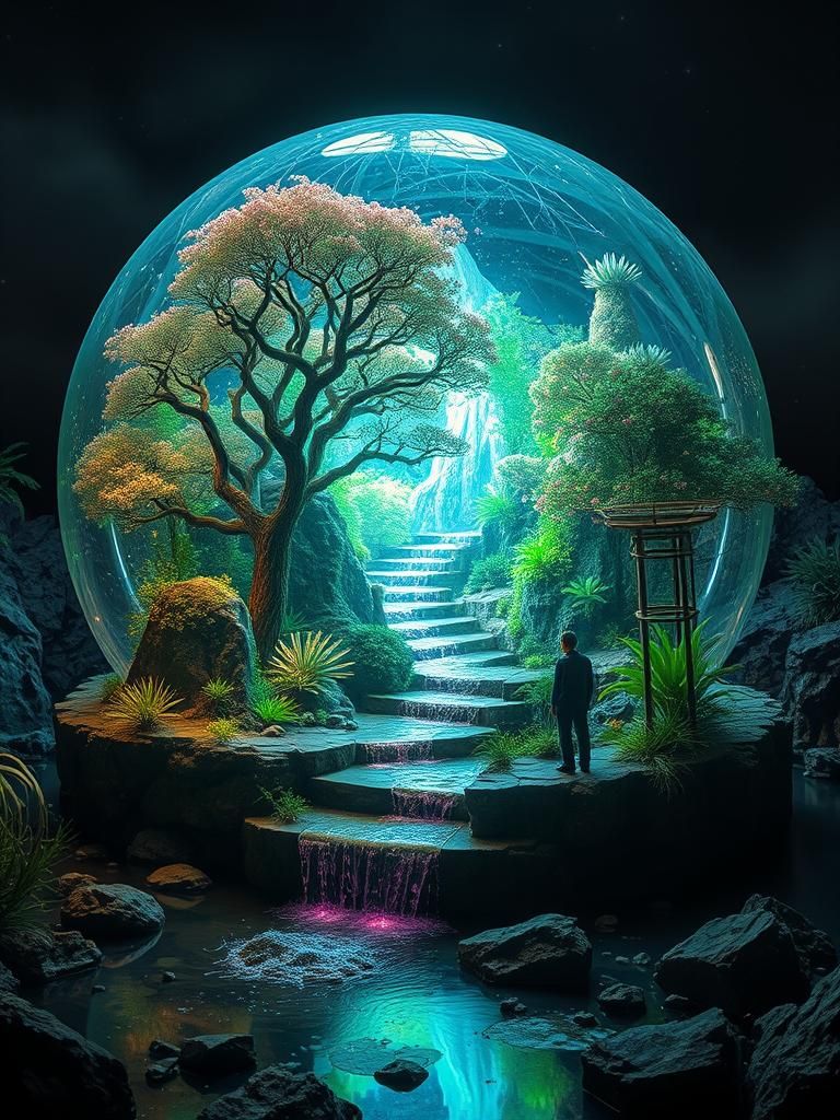 Surreal Andromorphic Eden Project in Acrylic Style