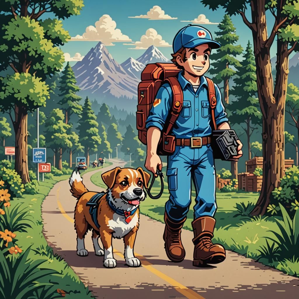8-Bit Boy and Dog Start Adventure