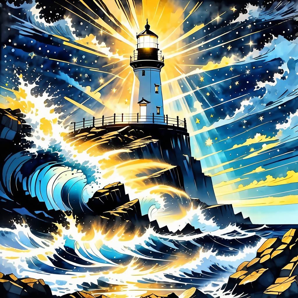 Lighthouse at Night: Fantasy Concept Art