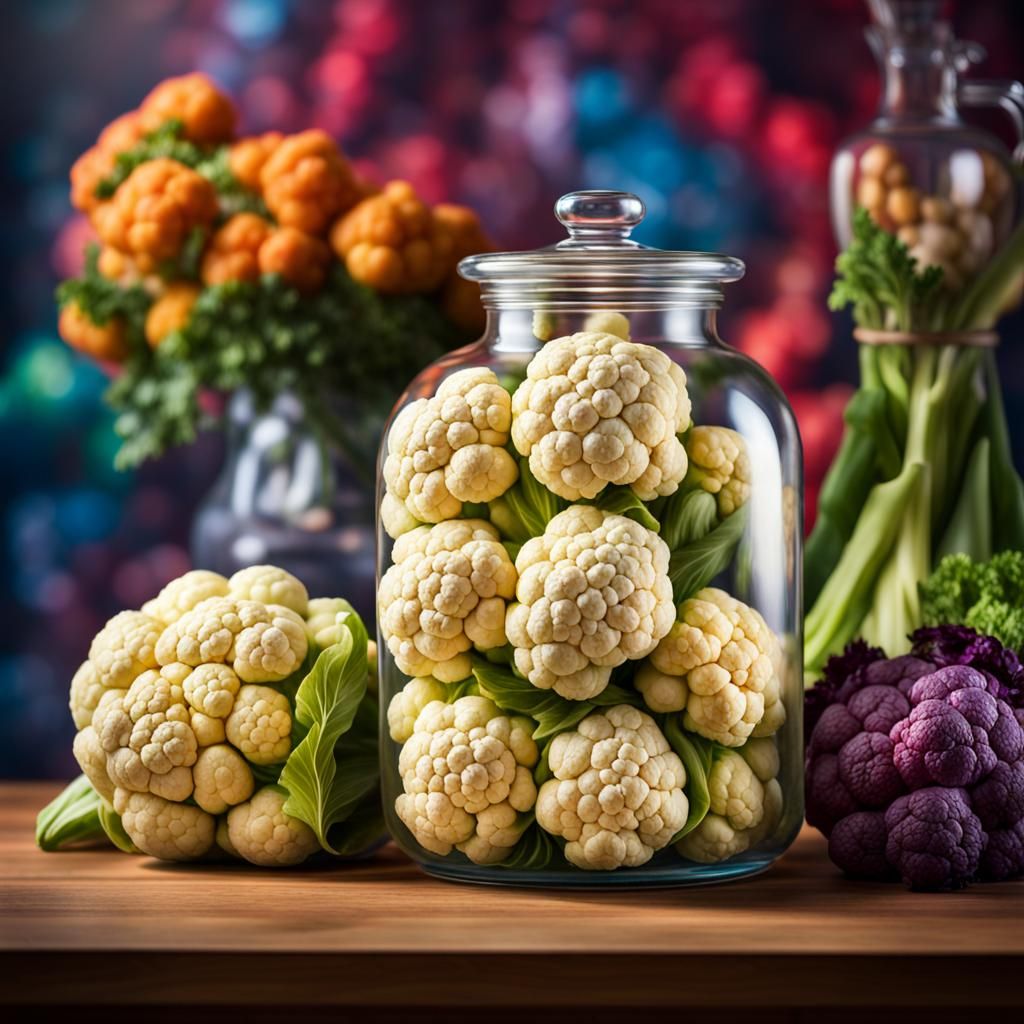 Hyper-Realistic Marinated Cauliflower in a Jar