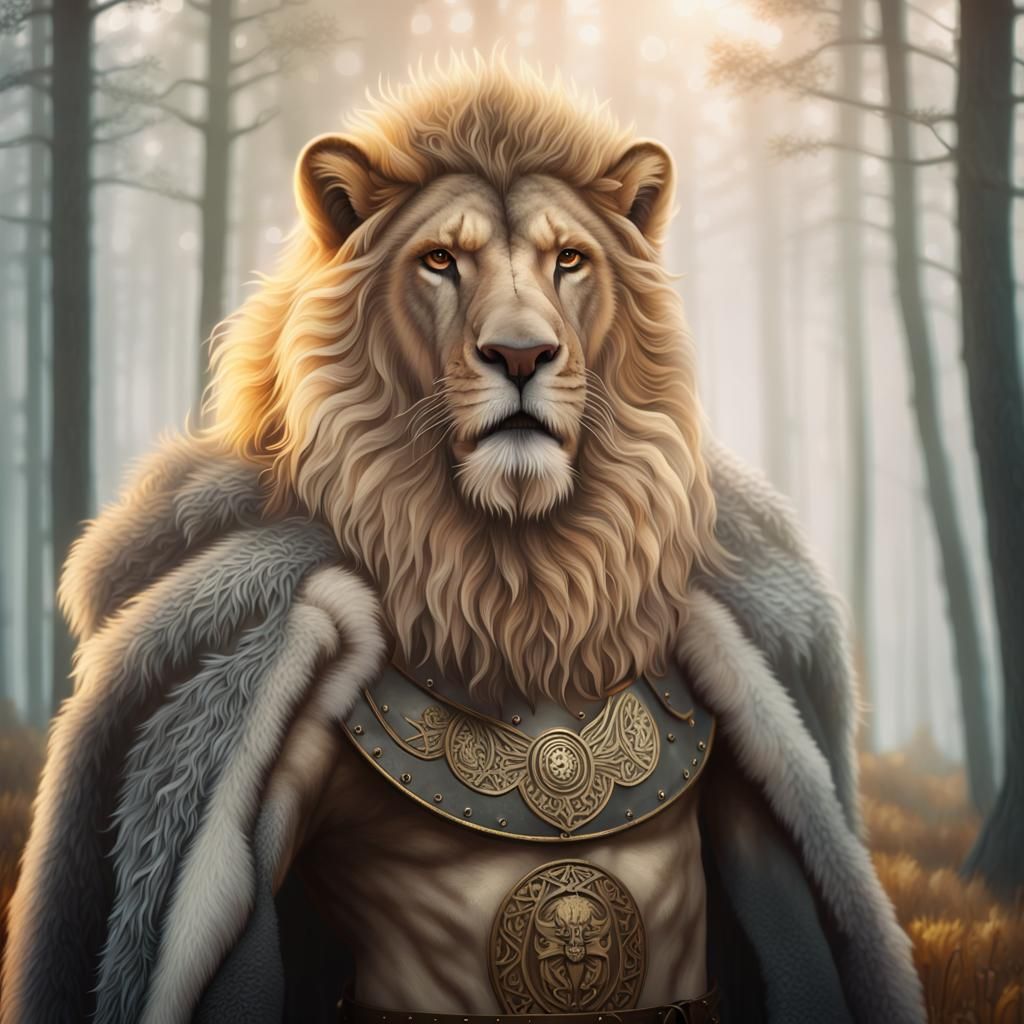 Viking Lion in Nordic Forest, Dutch Painting