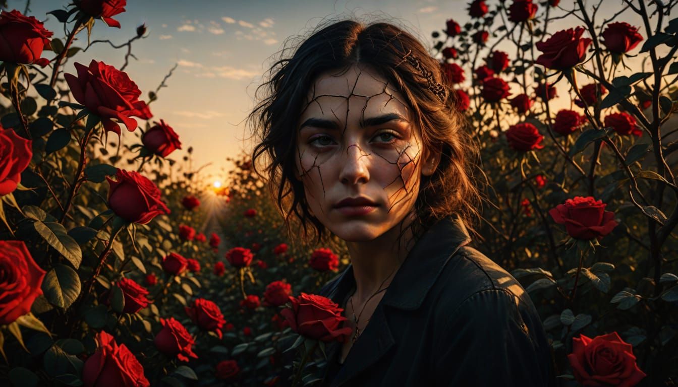 Surrealistic Portrait in Golden Light and Shadows