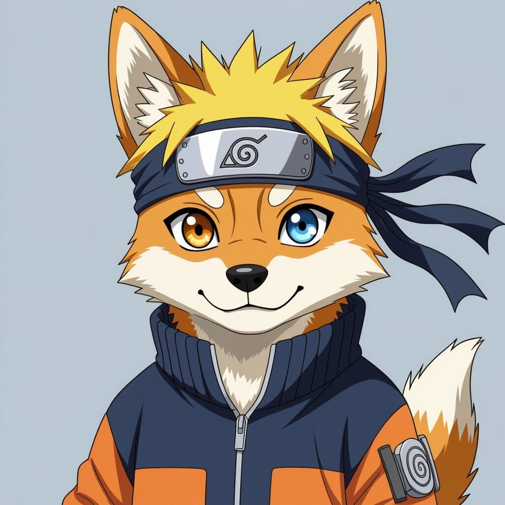 Anthropomorphic Dog in Naruto Anime Style