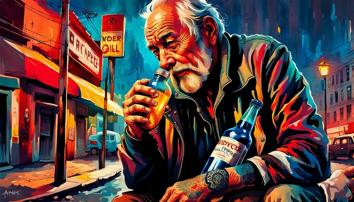 Vibrant Digital Illustration of Tattooed Man