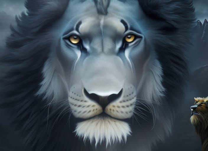 Golden Lightning Lion God in Ancient Forest