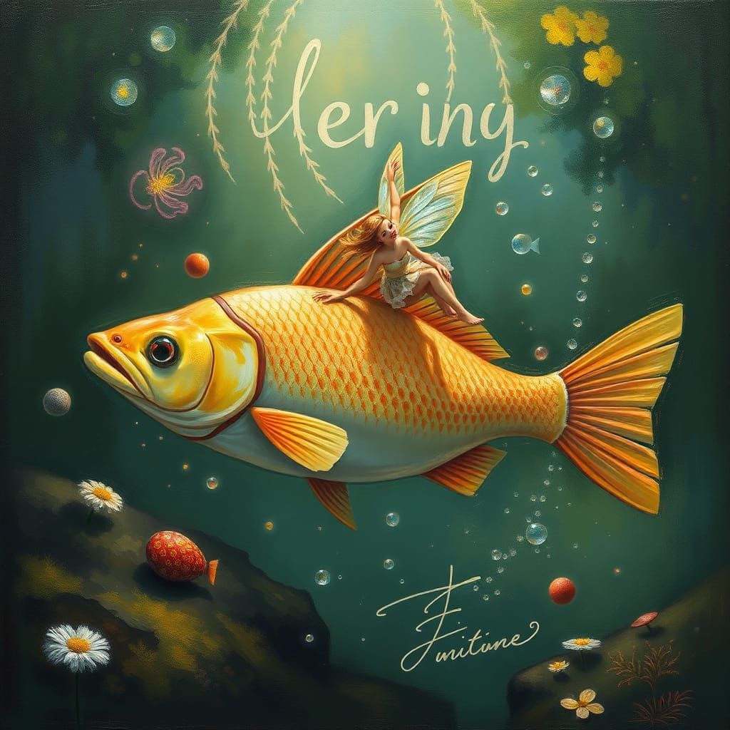 Fairy on Fish in Mystic Dreamscape
