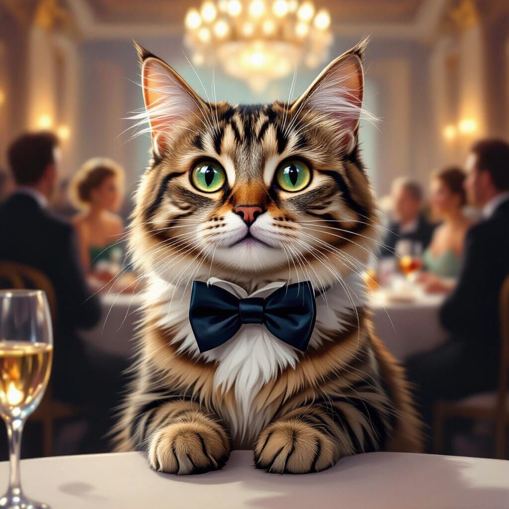 Sophisticated Cat at Gala in Lavish Ballroom
