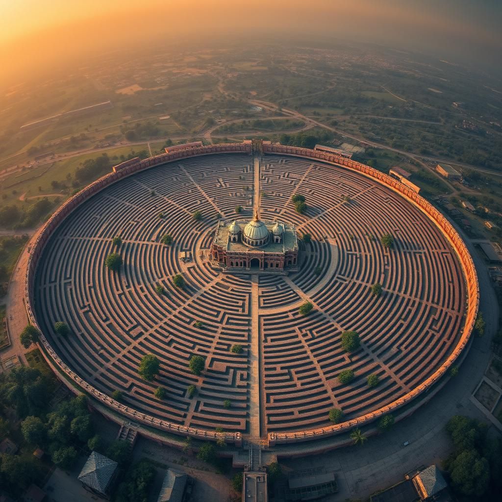 Drone view of an Indian fort surrounded by a grand maze