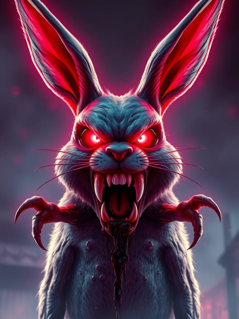Cyberpunk Possessed Bunny in Neon Surrealism Style