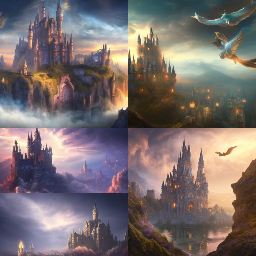 Angelic Castle in Clouds with Holy Radiance