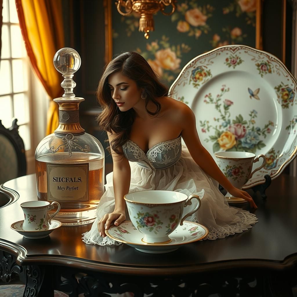 Surreal Woman in a Dreamlike Still Life