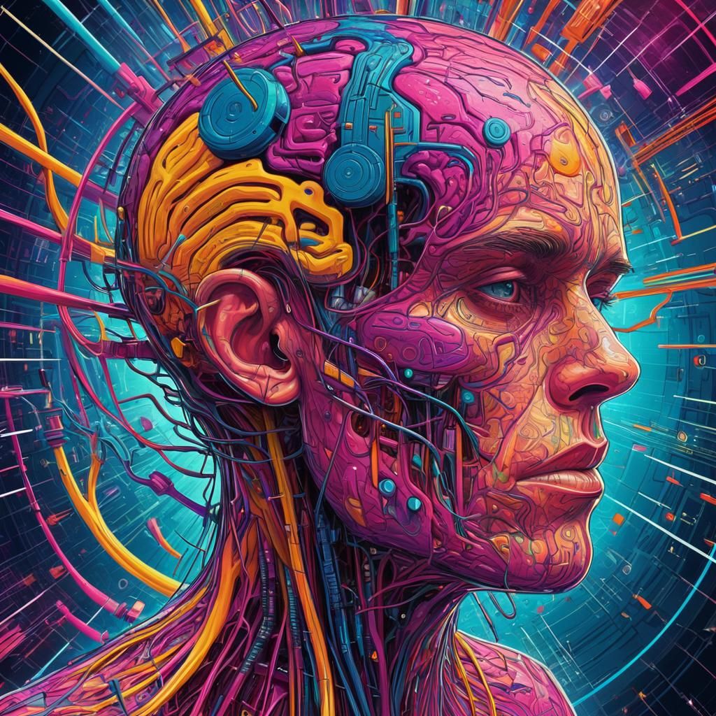 Abstract Sci-Fi Brain Overload Digital Illustration
