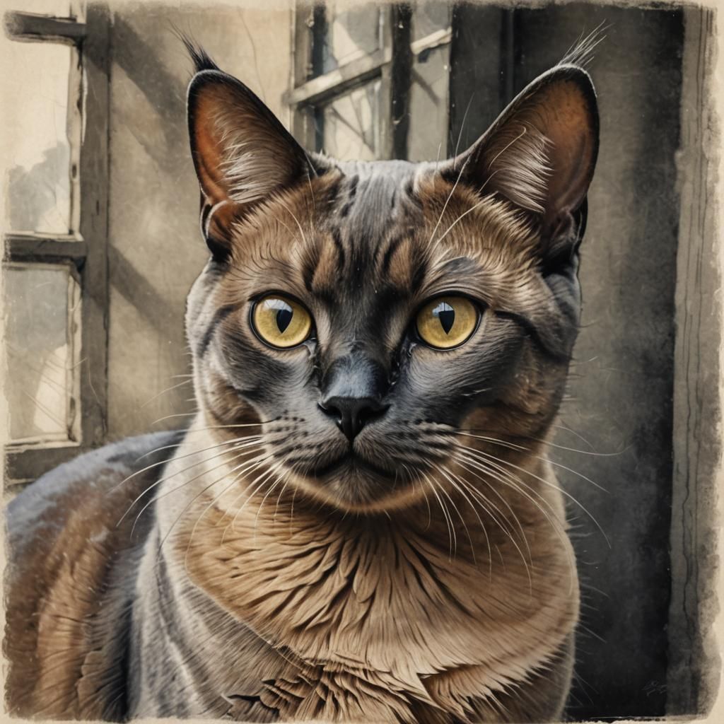 Detailed Burmese Cat Portrait in Cartoon Style