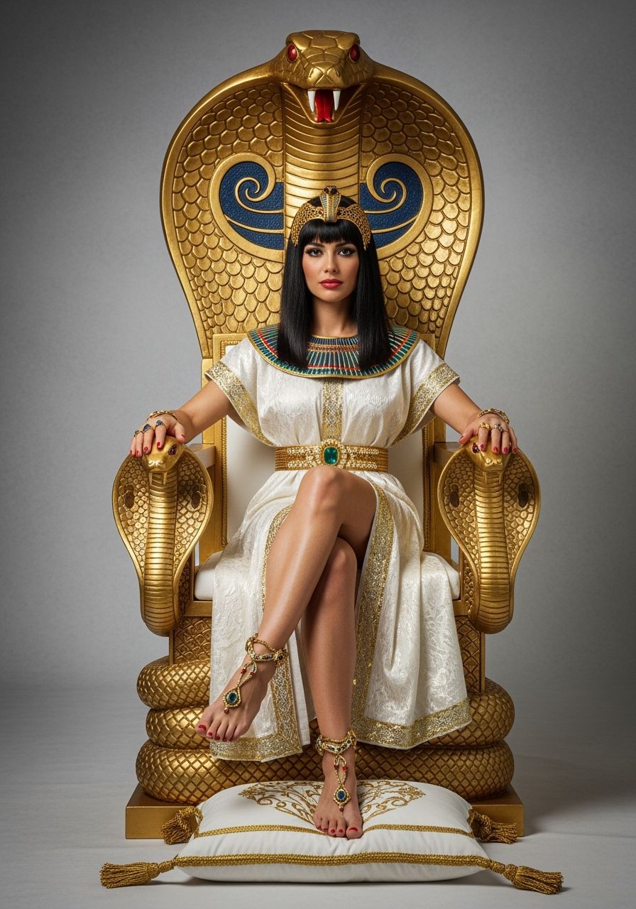 Egyptian Queen on Golden Cobra Throne