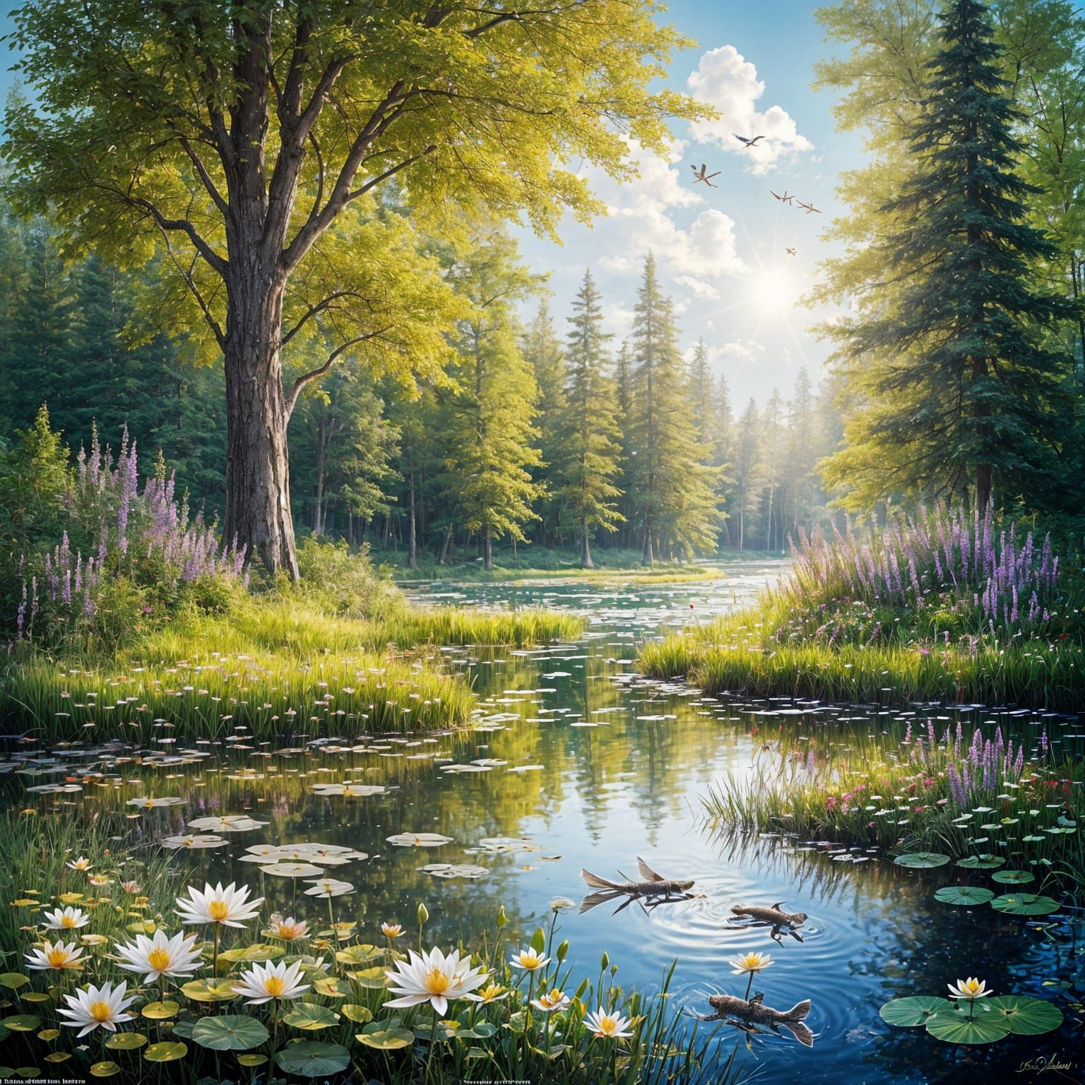 Golden Afternoon in a Lush Forest Clearing