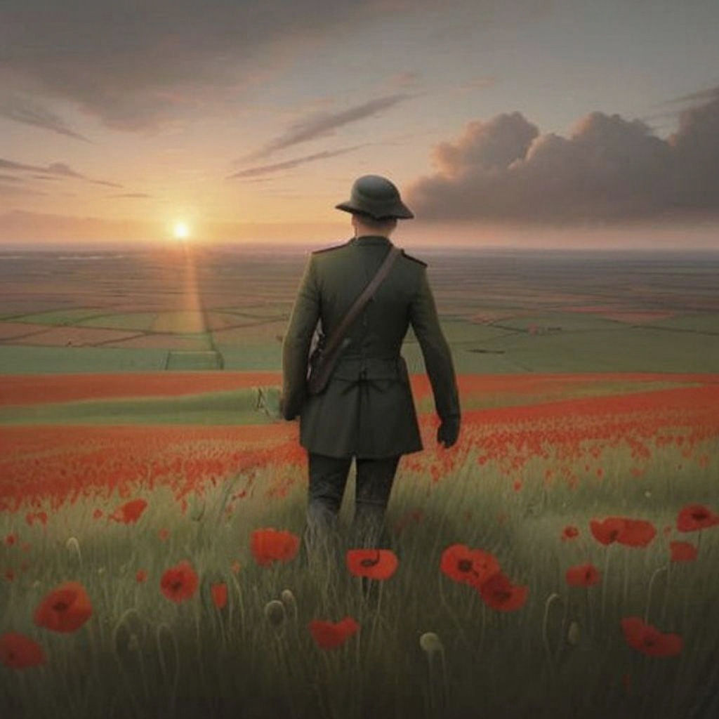 Sunrise Over Flanders Fields with Poppies and Larks