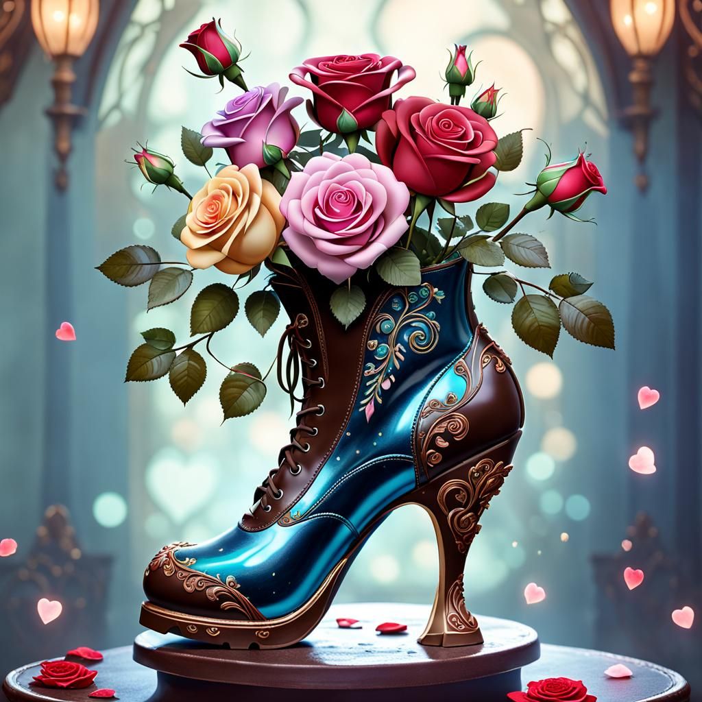 Chocolate Boot with Roses in Art Nouveau Style