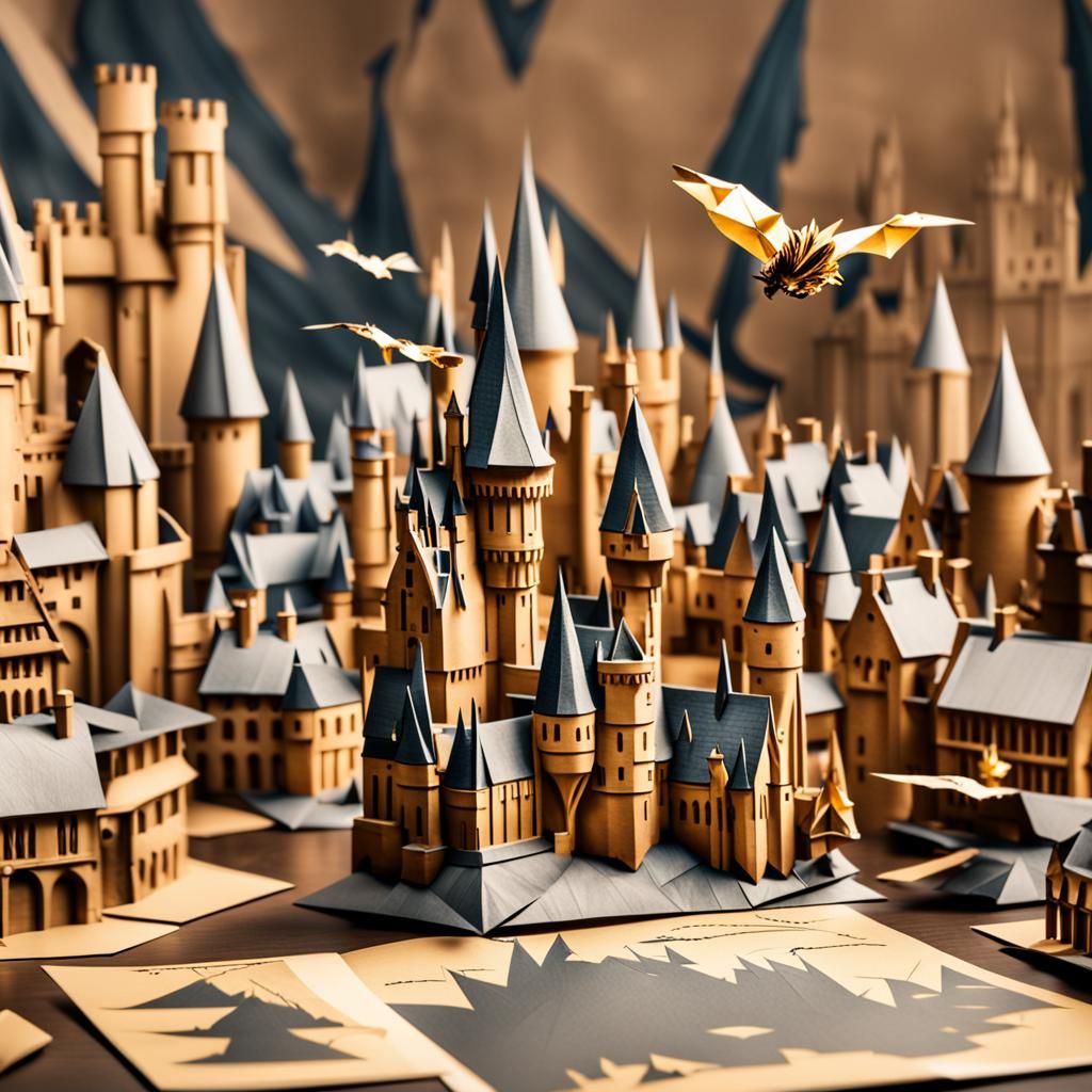 Hogwarts Castle in Origami Papercraft Style