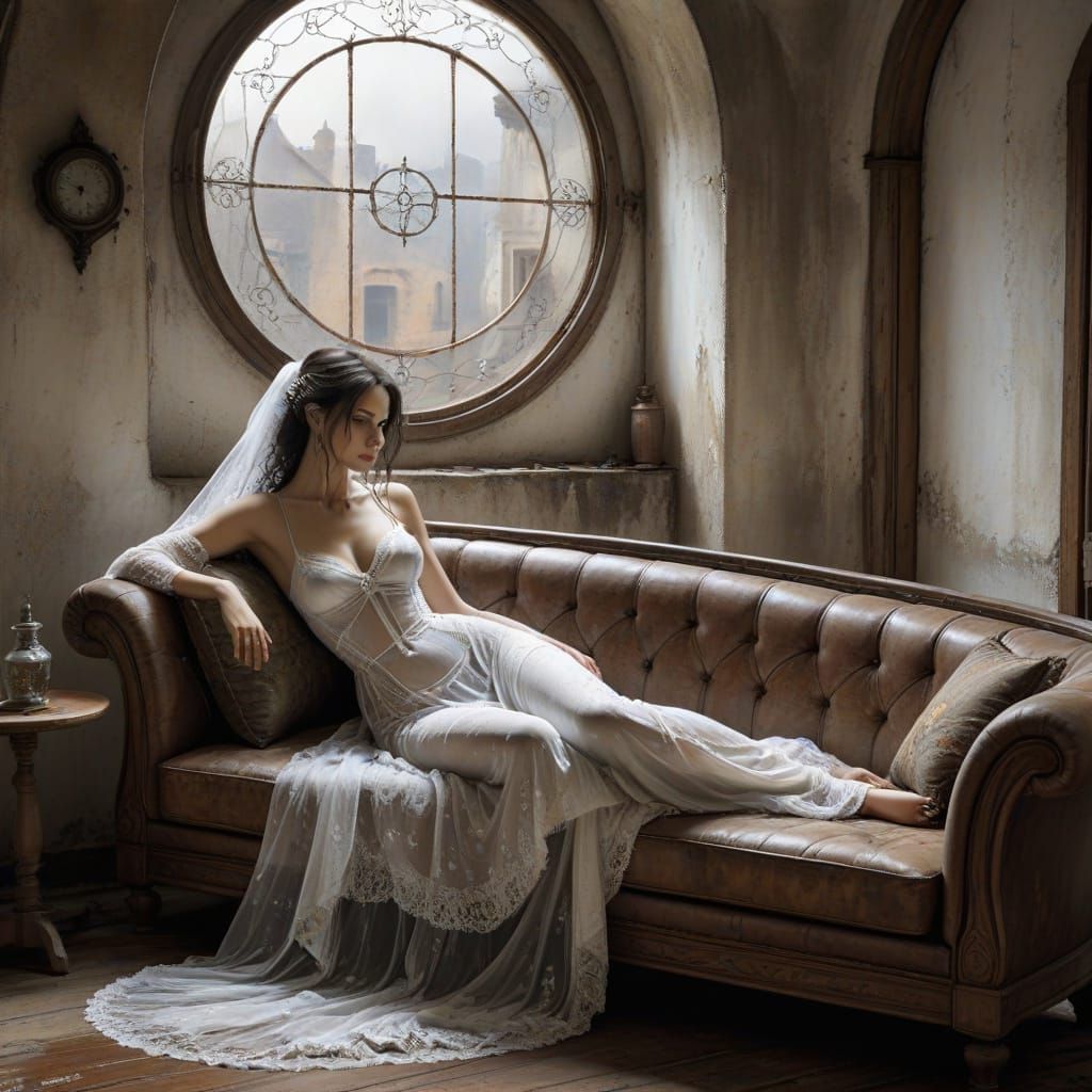 Mysterious Latina Woman in Dusty Attic Window Scene