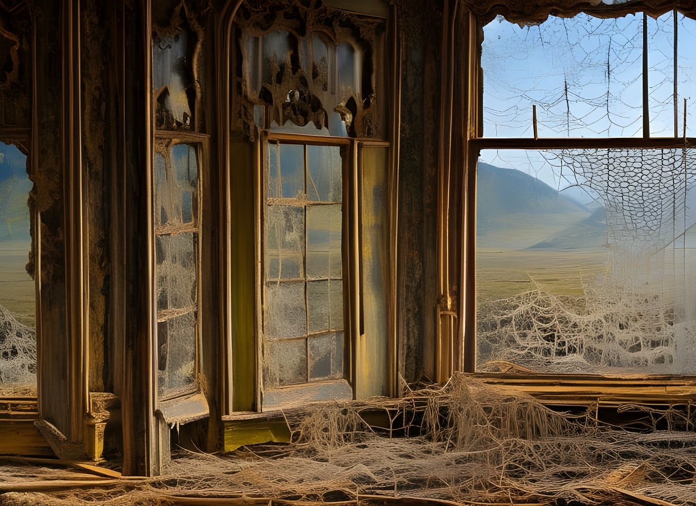 Decaying Victorian House in Golden Sunlight