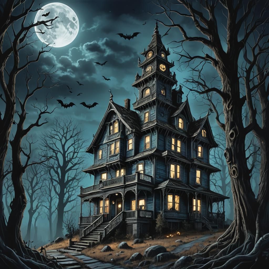 Haunted House Digital Art in Gothic Horror Style