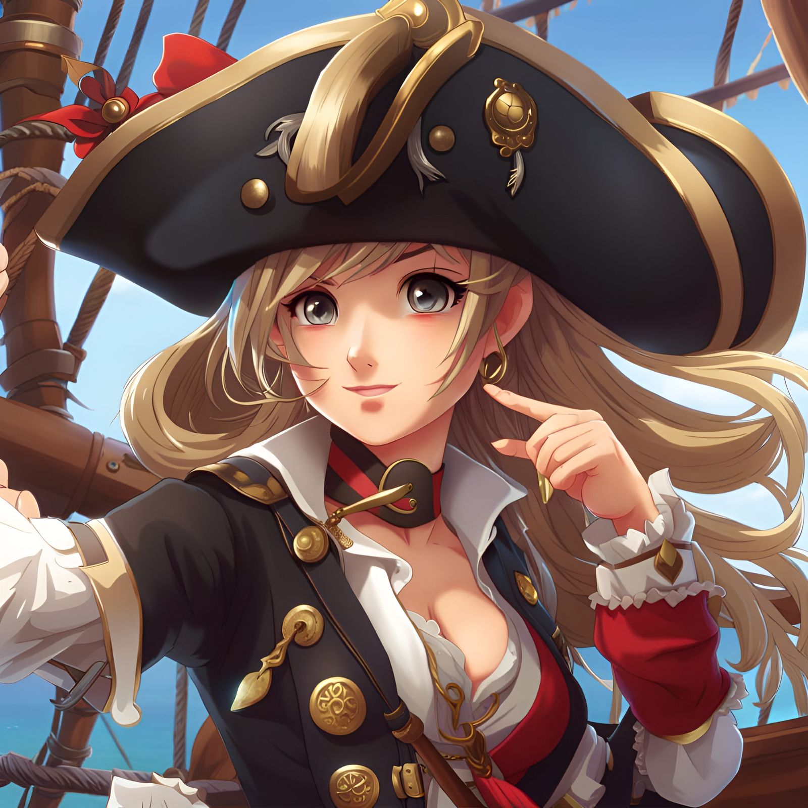Anime Pirate Girl in Action, Digital Illustration