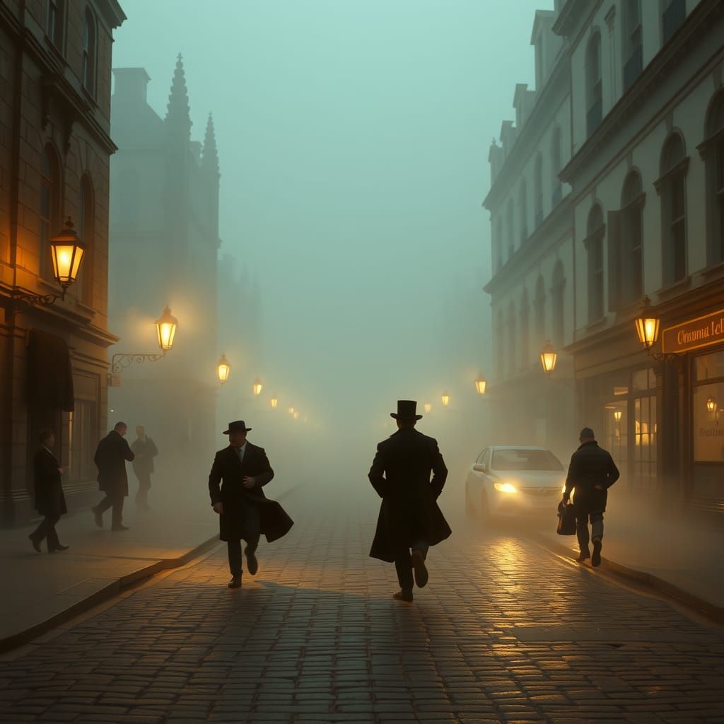 Victorian London Street at Dusk with Contrasts