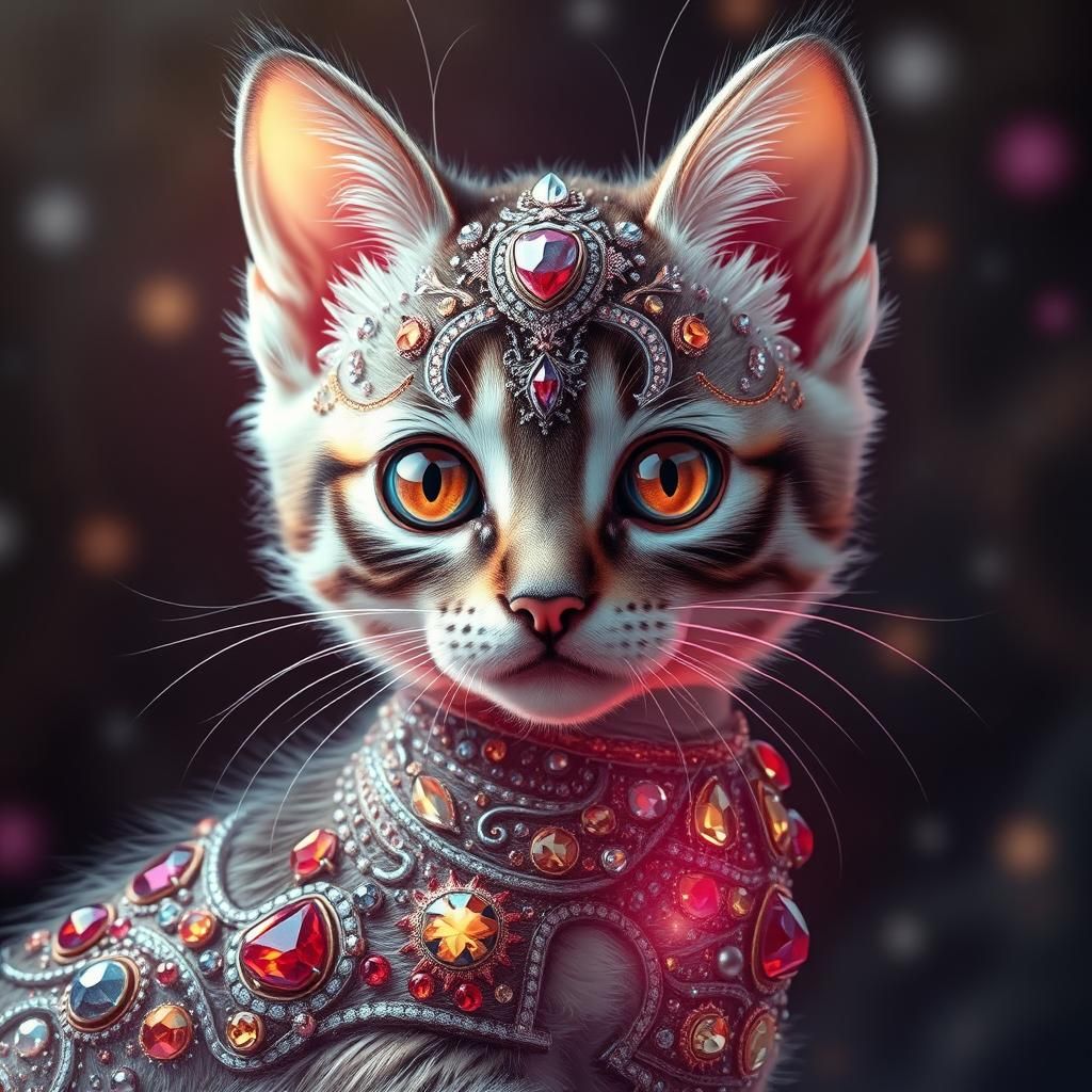 Jeweled Kitten: Intricate Digital Art