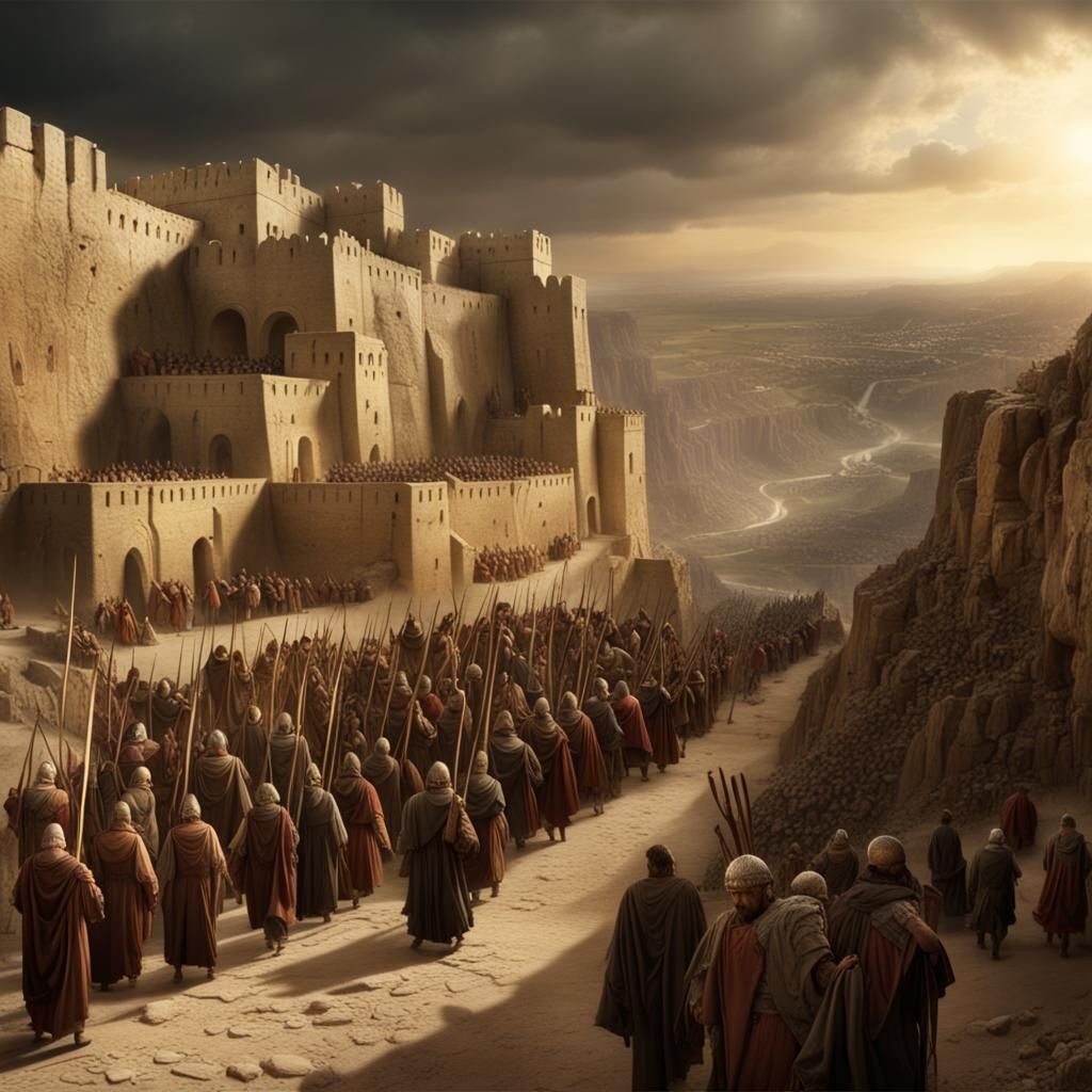 Israelites Marching Around Jericho Walls: Epic Scene