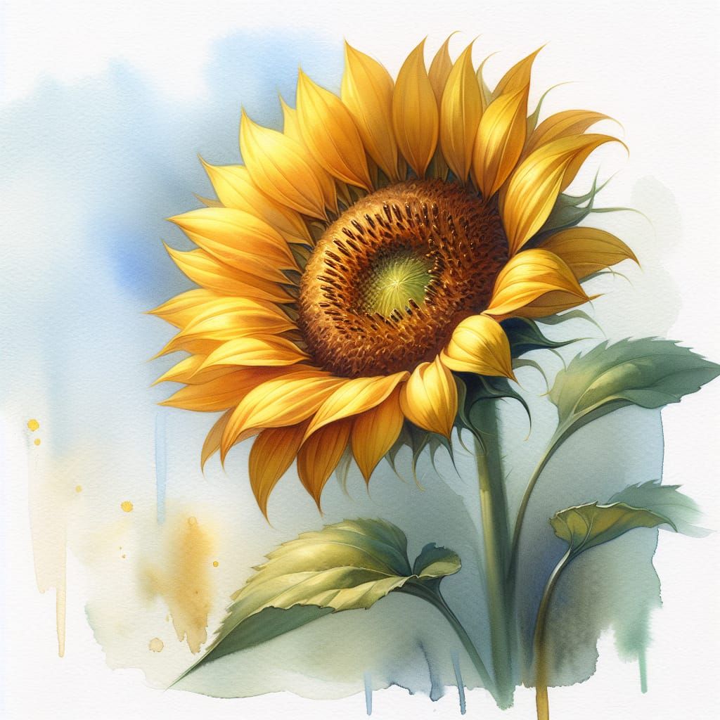 Radiant Sunflower in Watercolor Style