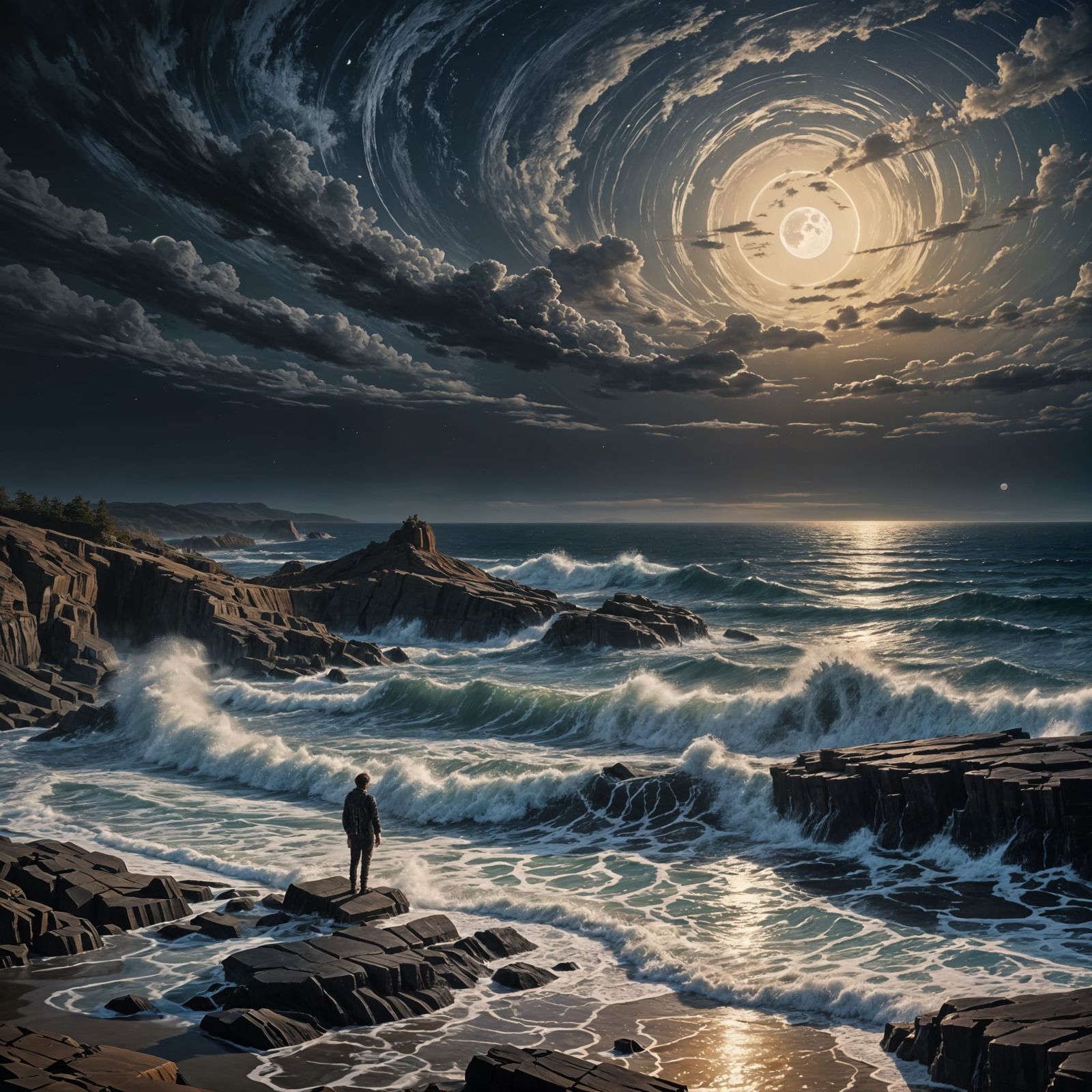 Moonlit Night on a Dark Beach: Digital Matte Painting