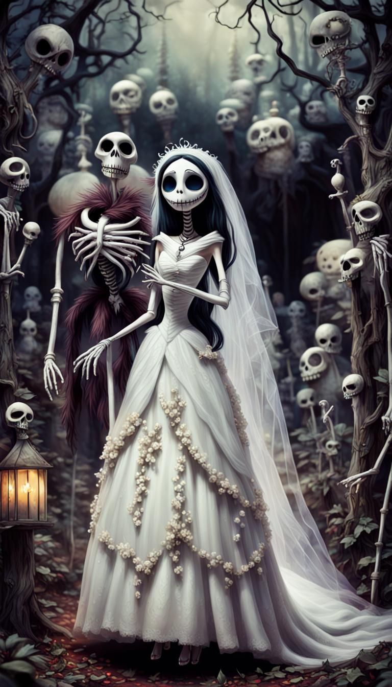 Gothic Skeleton Wedding in Enchanted Forest