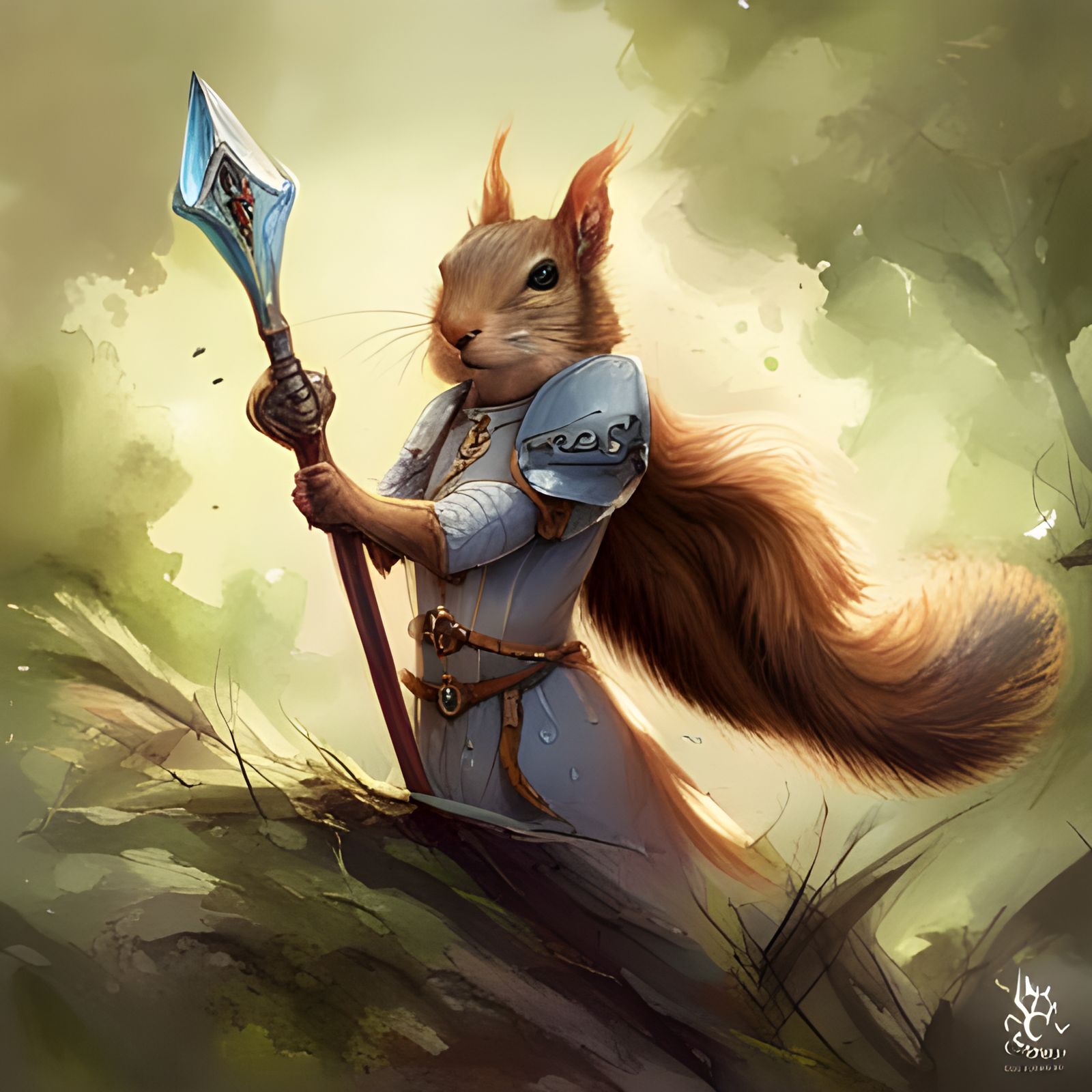 Hyperrealistic Squirrel Knight Portrait in Watercolour