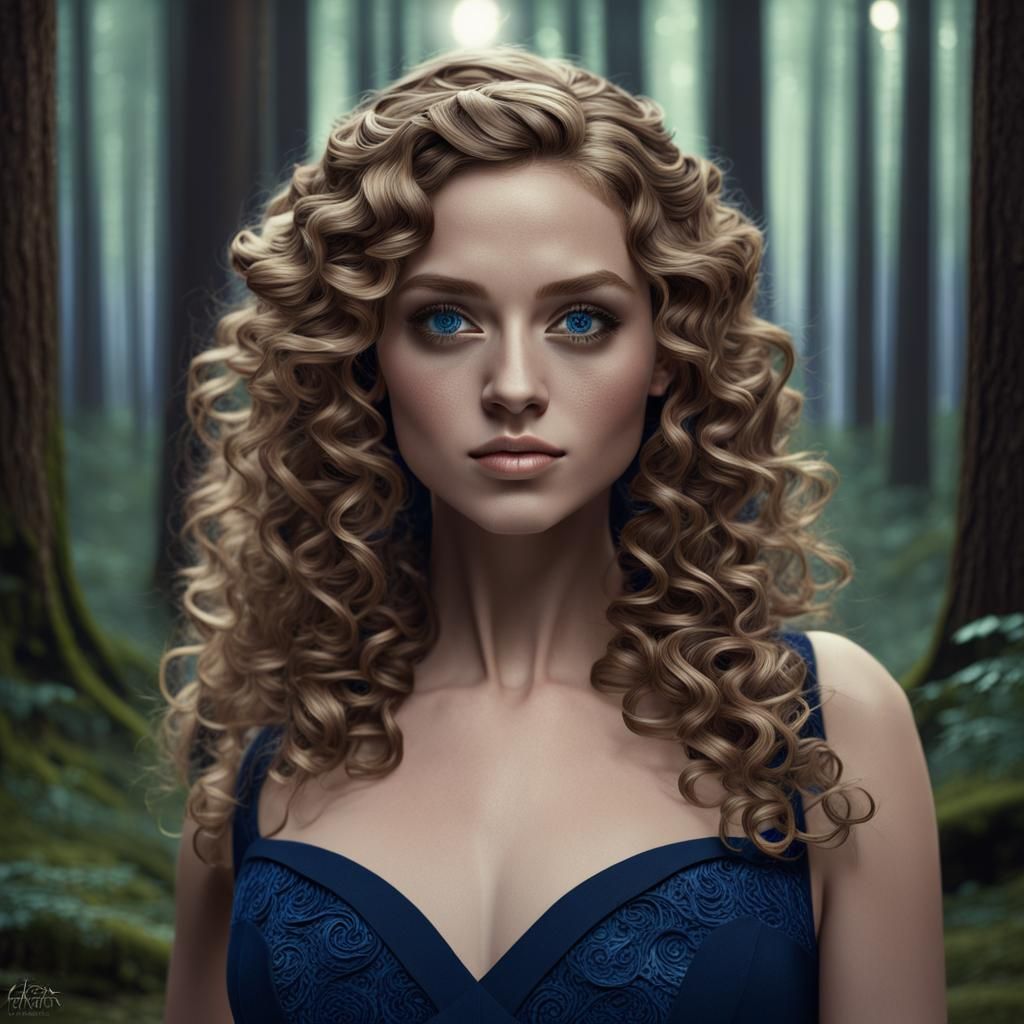Midnight Forest Portrait of Girl in Fantasy Style