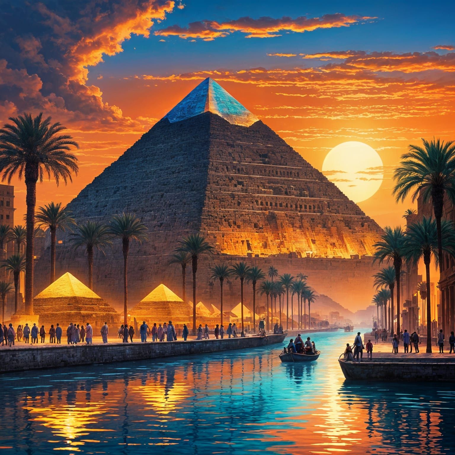 Futuristic Pyramids of Ancient Egypt at Sunset