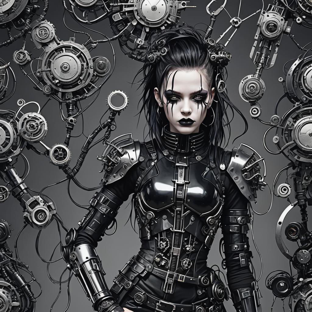 Gothic Punk Cyborg with Cybernetic Enhancements