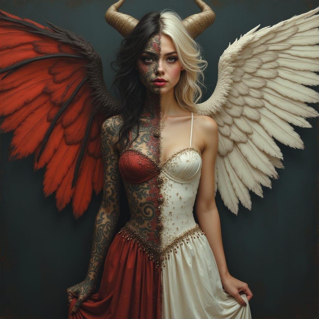 Divine Dualism Fantasy Portrait in Split Personality