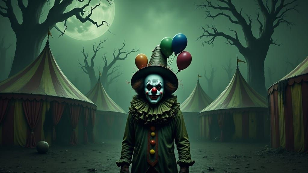 Menacing Clown in Abandoned Circus: Gothic Art