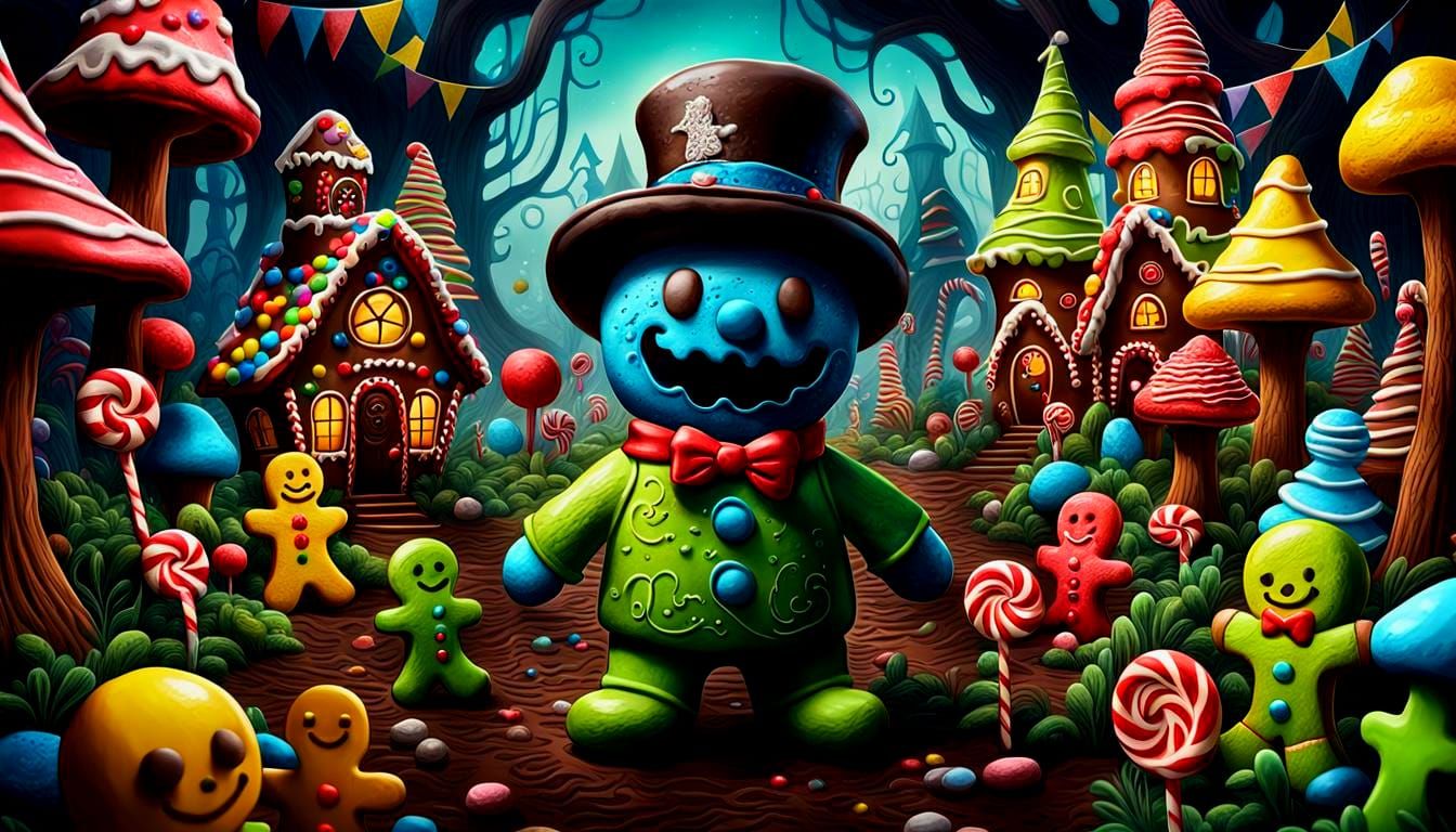 Gothic Horror Candyland Forest with Gingerbread Men