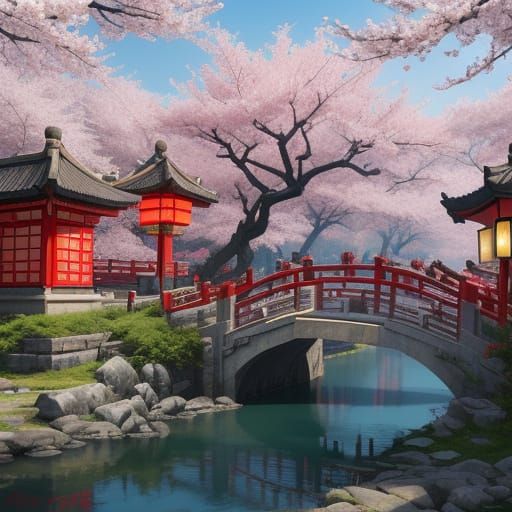 Romantic Chinese New Year Celebration in Vibrant Cherry Blos...