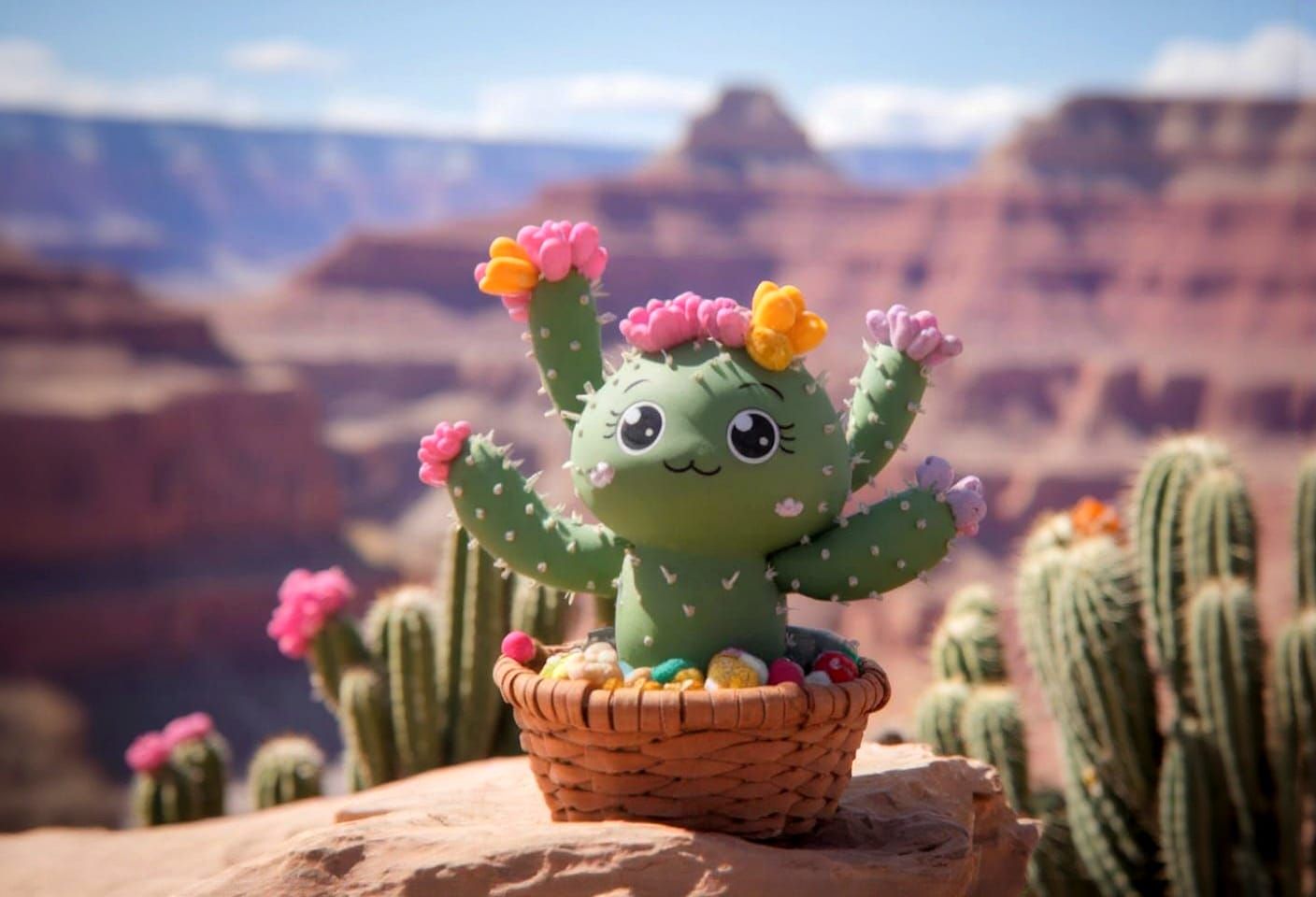 Kawaii Cactus Baby in Grand Canyon Landscape