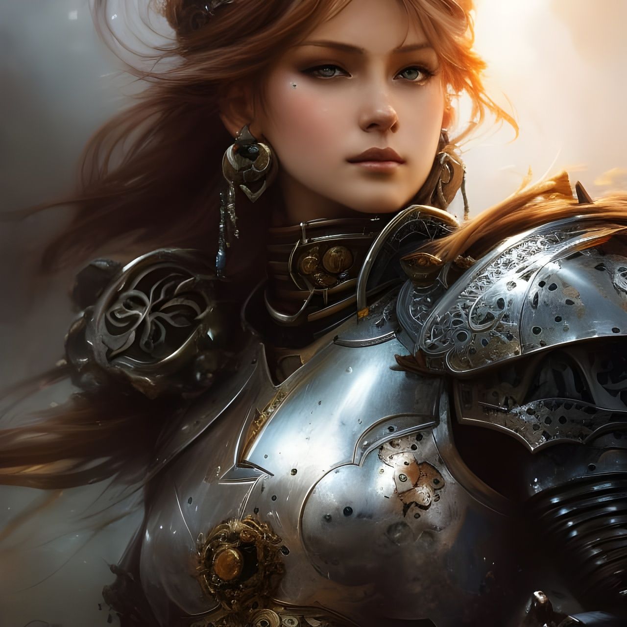 Female Knight Paladin Portrait in Detailed Matte Painting