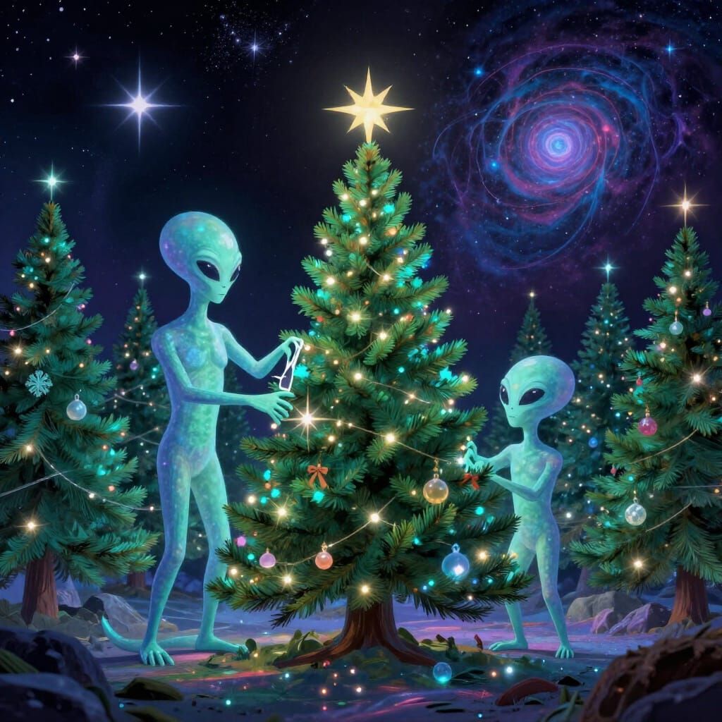 Cosmic Board Aliens Cutting X-Mass Trees at Groom Mine